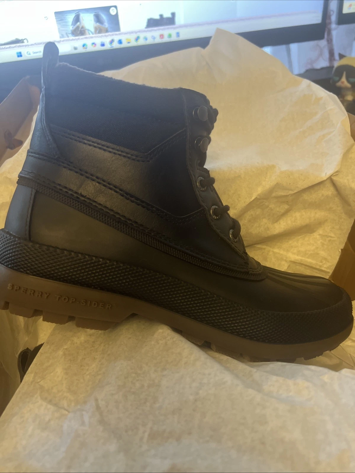 Sperry Men's Boots Size 7 Black Leather Snow Boots Duck Waterproof
