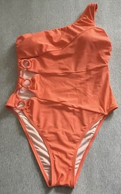 Cupshe NWT Women's Size Medium Peach One Piece One Shoulder Bathing Suit Cutouts