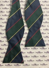 Brooks Brothers Green  Navy Striped Design Self Tie Bow Tie New-Minor Flaws 