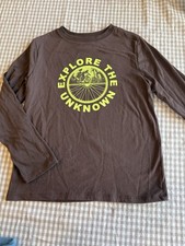 Cat  Jack Boys Brown Graphic T-Shirt M 8 Crew Neck Long Sleeve Outdoor