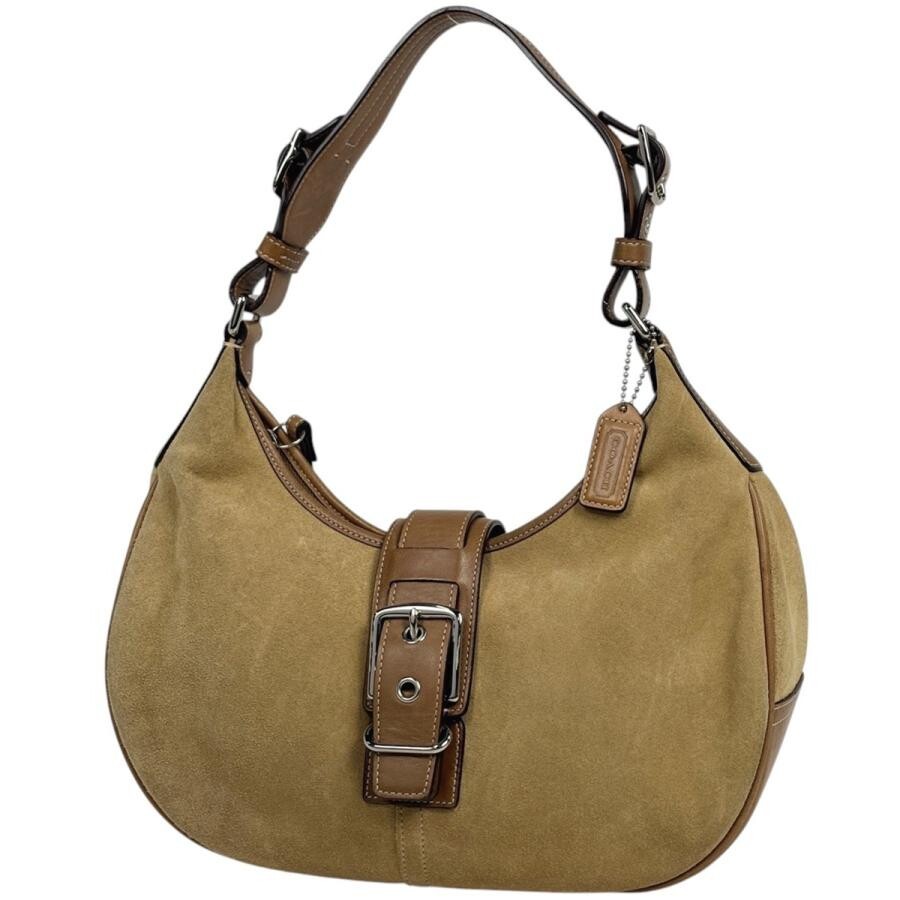 Coach 7559 Beige Suede Leather Logo Shoulder Bag Womens Vintage