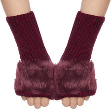 Winter Faux Fur Fingerless Gloves for Women Girls Warm Half Finger Hand Warmers