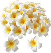 Pursuestar 100Pcs White Plumeria Flowers 5cm Hawaiian Frangipani DIY Decor