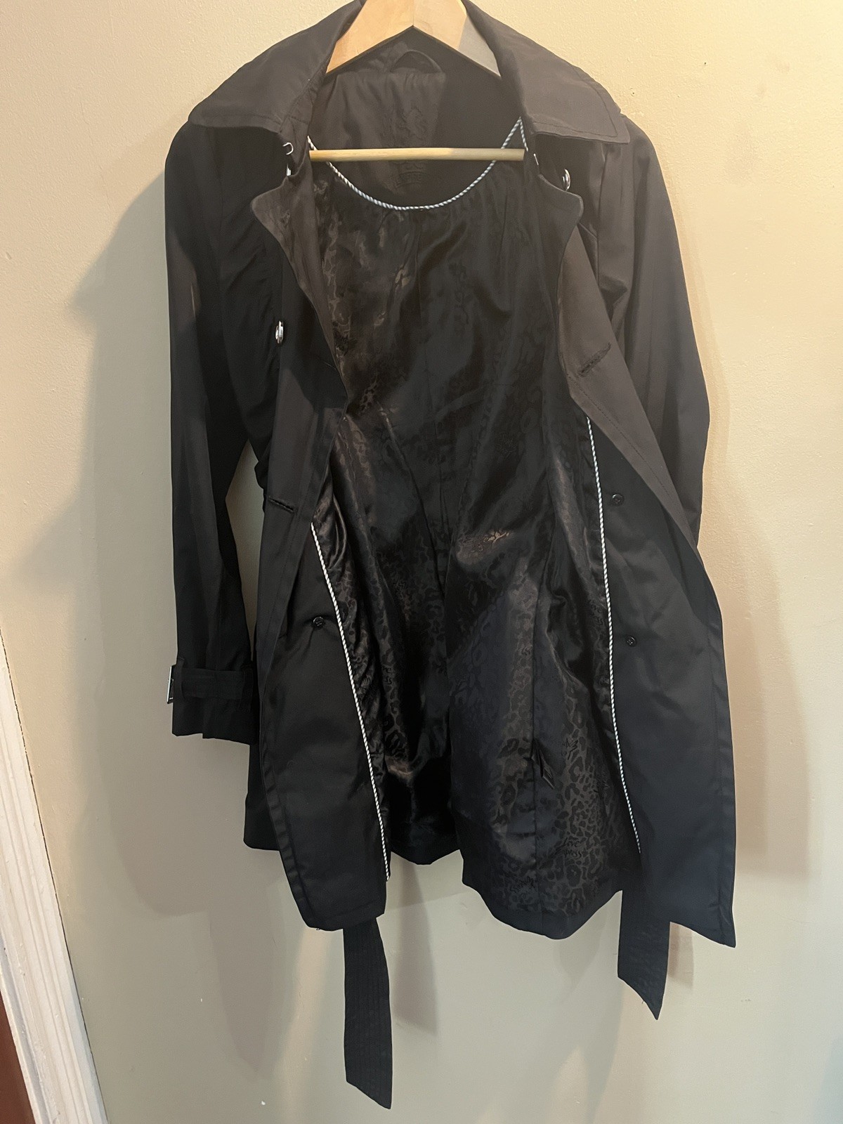 Express Double Breasted Button Front Black Trench… - image 10