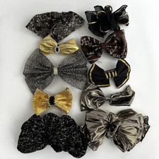 Vintage Lot Of 10 80s 90s Hair Bows Y2K Ruffle Satin Lace Barrettes Black Gold