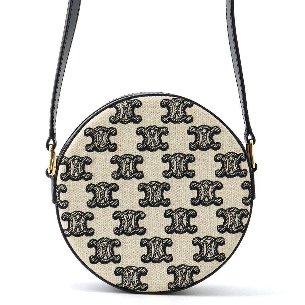 Celine — CELINE Triomphe Round Purse Shoulder Bag Canvas/Leather Black/Ivory 10G812CR...