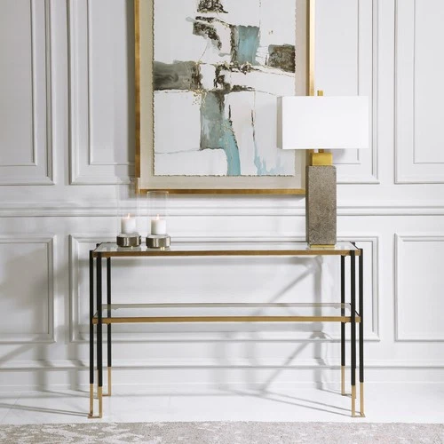 Uttermost 24978 Kentmore 14"W Glass Top Iron Console Table - Gold - Picture 2 of 7
