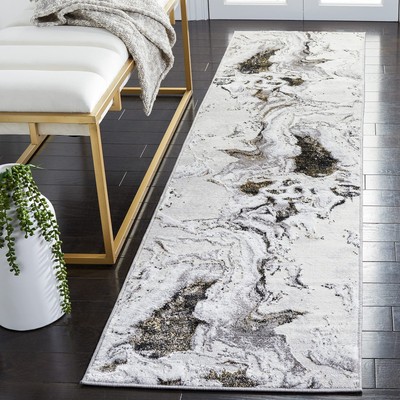 Amelia Collection Runner Rug - 2' x 6', Grey & Gold, Modern Abstract Design, ...