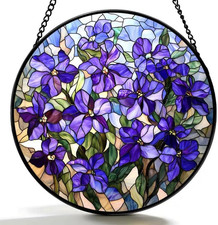 Stained Glass Window Hanging Lilac Stained Glass Style Suncatcher round Purple F