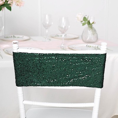 10 Hunter Green Spandex Sequined CHAIR SASHES Ties Wraps Wedding  Decorations