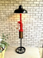Antique Gasoline/Oil Hand Pump Lamp | Unique Red & Black Petroleum Pump Lamp