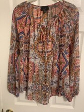 Lumiere Womens Pullover Blouse/Top/Shirt Size Medium Aztec Print