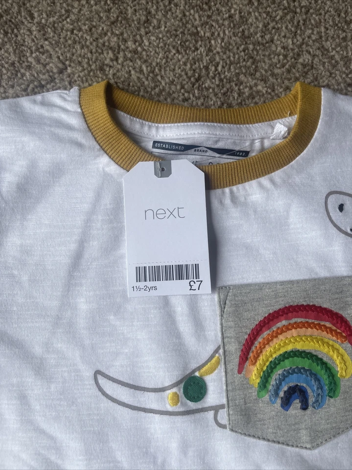 Next Toddler Boys Dinosaur Rainbow Pocket Raglan T-shirt 18-24 months - Image 3 of 4