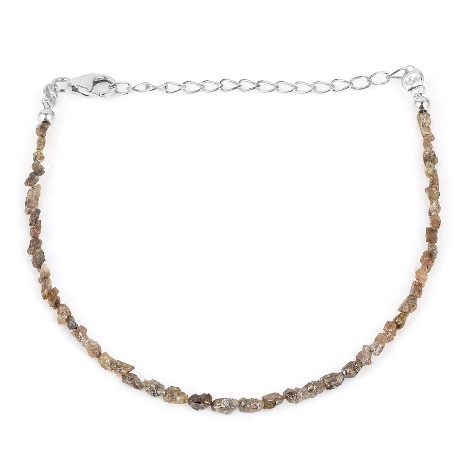 Natural Light Brown Diamond Nuggets Beads Sterling Silver Raw Rough Bracelet  - Image 4 of 4