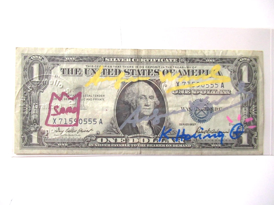 A. WARHOL/K. HARING/J.M. BASQUIAT: 1 Dollar 3x ORIGINAL SIGNIERT, AMTL. ST. 1977 - Bild 2 von 4