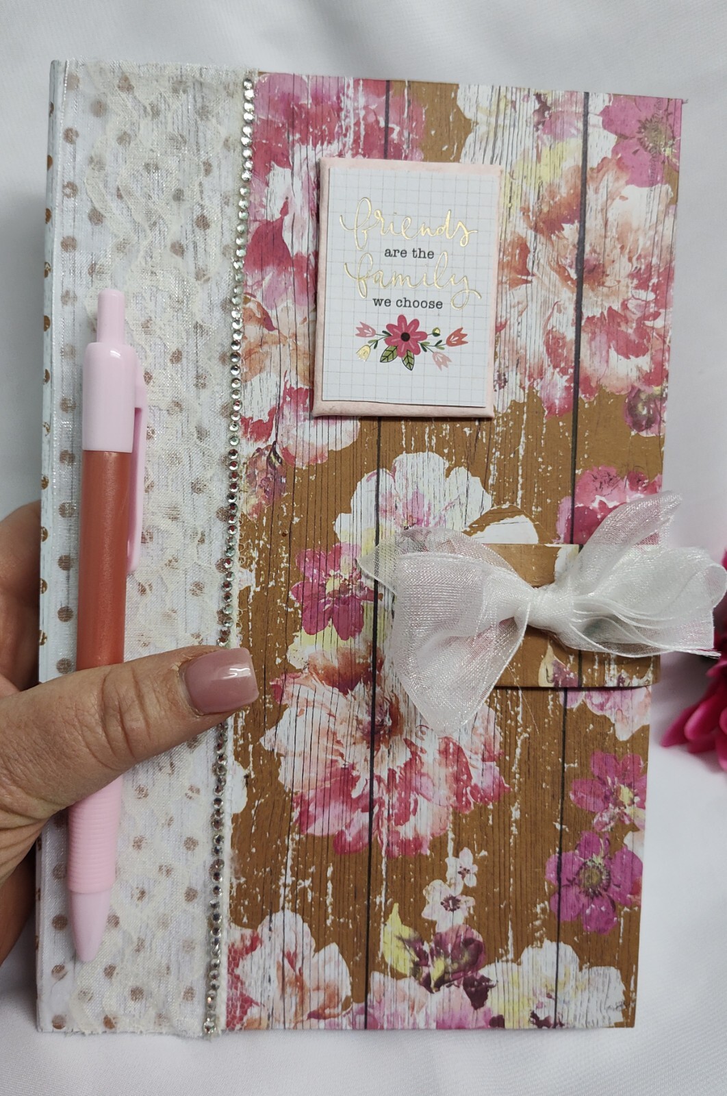 Handmade Hardcover Notebook And Pen Holder And Sticky Notes-image