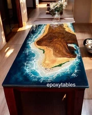 48"x24" Ocean Epoxy Resin Dining Table Top Living Room Wooden Furniture Home Dec