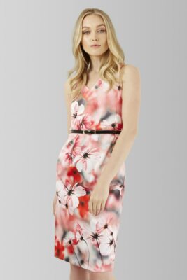 New Floral Cherry Blossom Print Dress Womens Size 10 Sleeveless Belted Shift V-