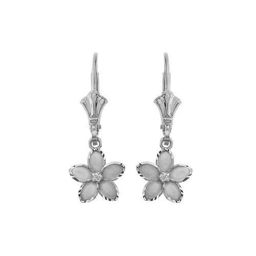 Small Plumeria Flower Diamond Leverback Earrings (0.95") - Picture 3 of 3