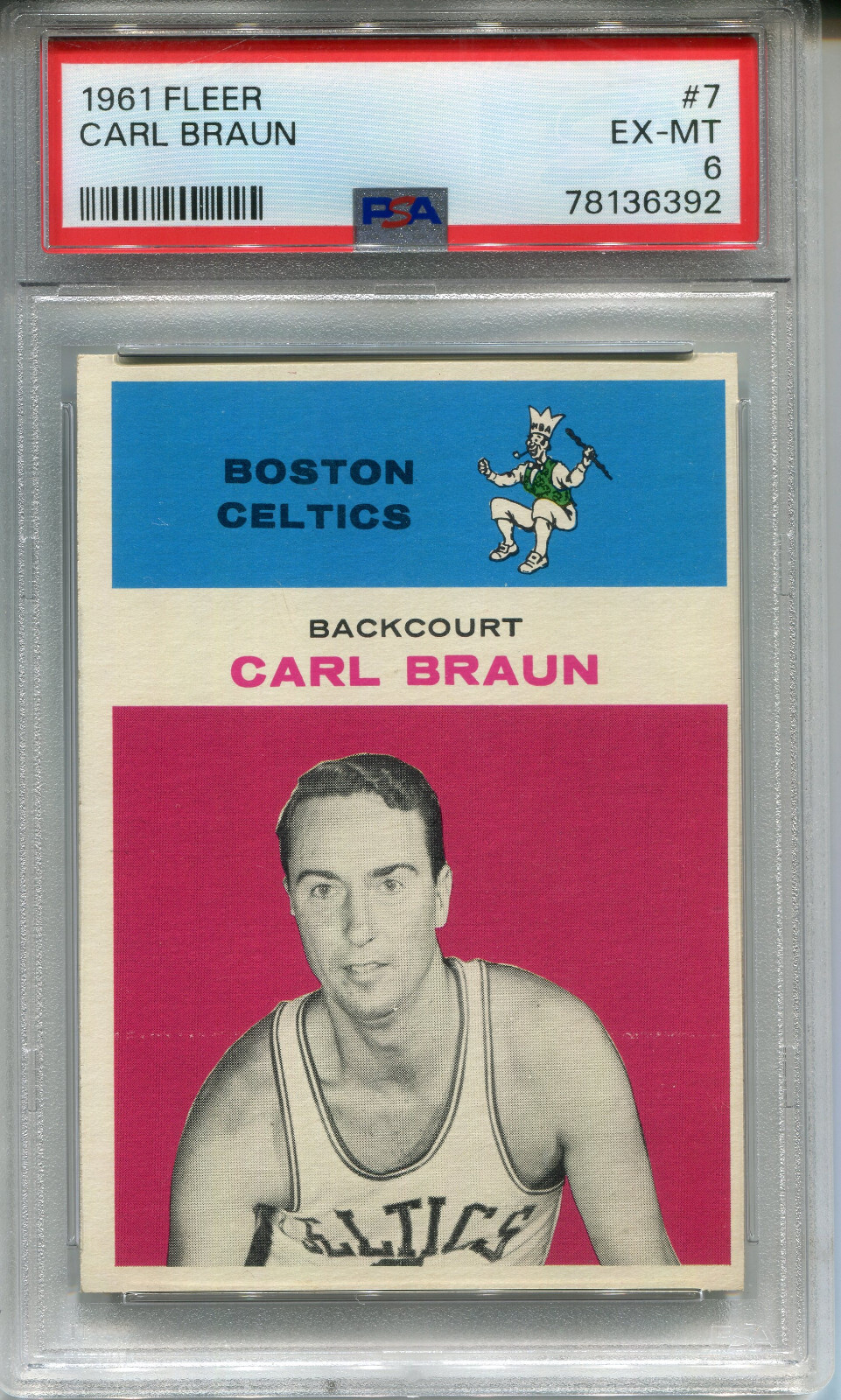 1961 Fleer #7 Carl Braun PSA 6 EX-MT Boston Celtics