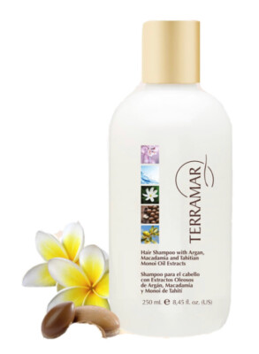 TERRAMAR SHAMPOO WITH ARGAN, MACADAMIA, AND TAHITIAN MONOI OIL.