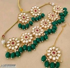 Green Necklace Set Indian Bollywood Kundan Choker Gold Plated Bridal Jewelry