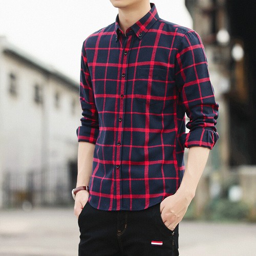 Spring and Autumn Men's Retro Plaid Fashion Casual Long Sleeve Button Shirt Top - Picture 24 of 48