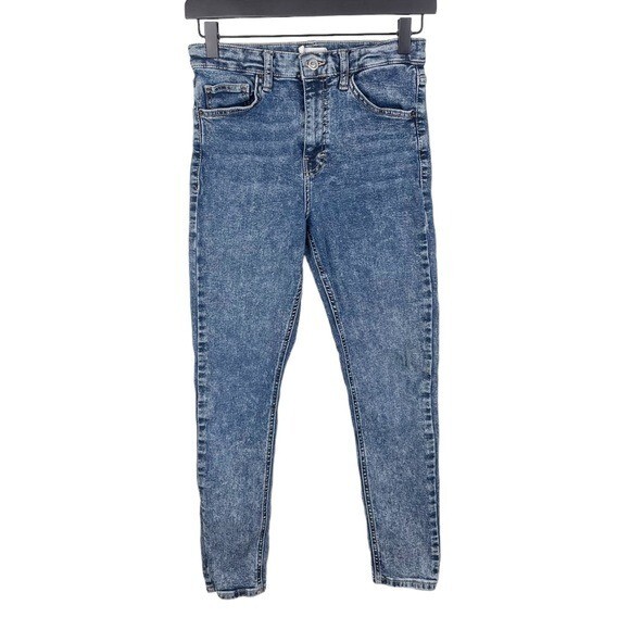 TOPSHOP Jamie Acid Wash High Waist Skinny Jeans Indigo Wash Women's Size  W28 L30