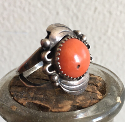 One Of The Biggest Native American Navajo Coral Chunk Sterling Silver Ring One Of The Biggest Native American Navajo Coral Chunk Sterling Silver Ring