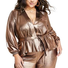 Nina Parker Womens Metallic Belted Semi-Formal Wrap Top Blouse Plus BHFO 8466