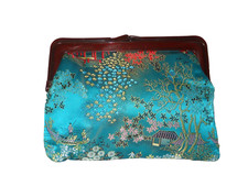 New Small Teal w/design Clutch Purse 4" x 6" 80's Hong Kong