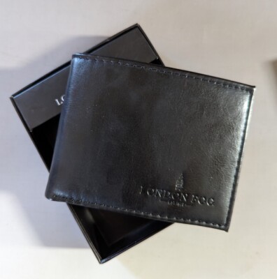 LONDON FOG Mens Classic Black Bifold Leather Wallet New In Box