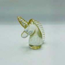Vintage Unicorn Head Paperweight Bubble Art Glass 5" Fairycore Bullicante
