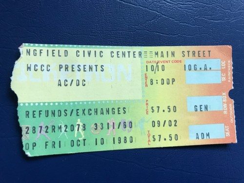 AC/DC Ticket Stub October 10 1980 Springfield, MA | eBay