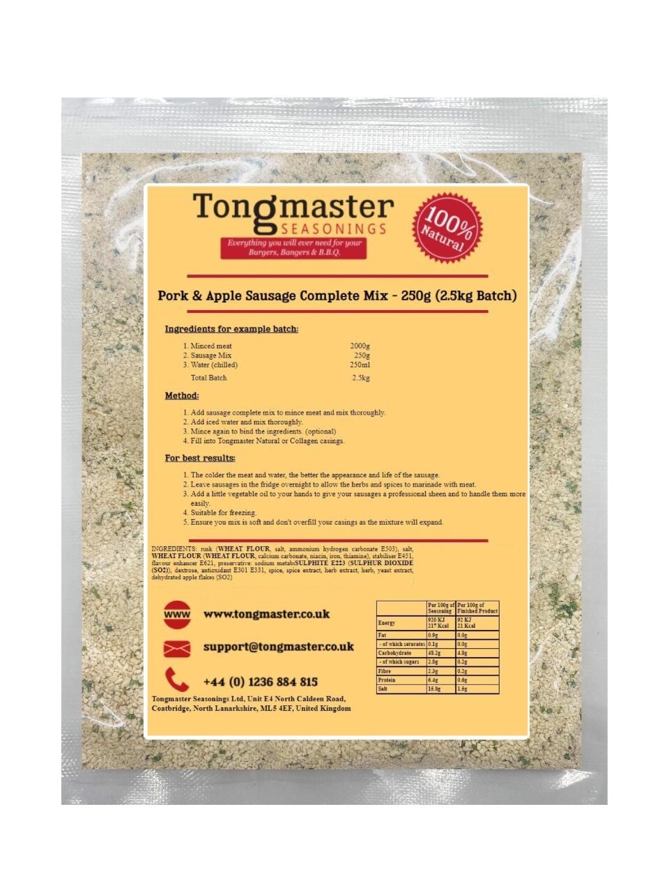 Pork & Apple Sausage Complete Mix - 250g (2.5kg Batch)