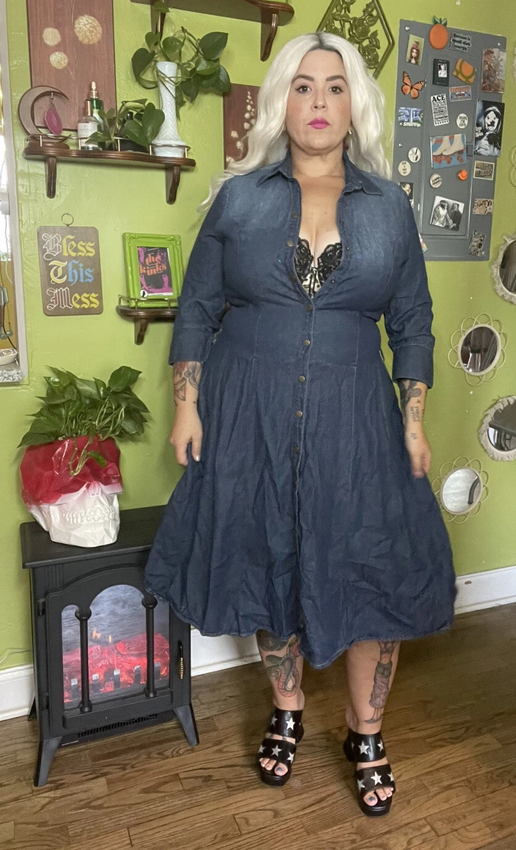 Plus button front denim cheap dress