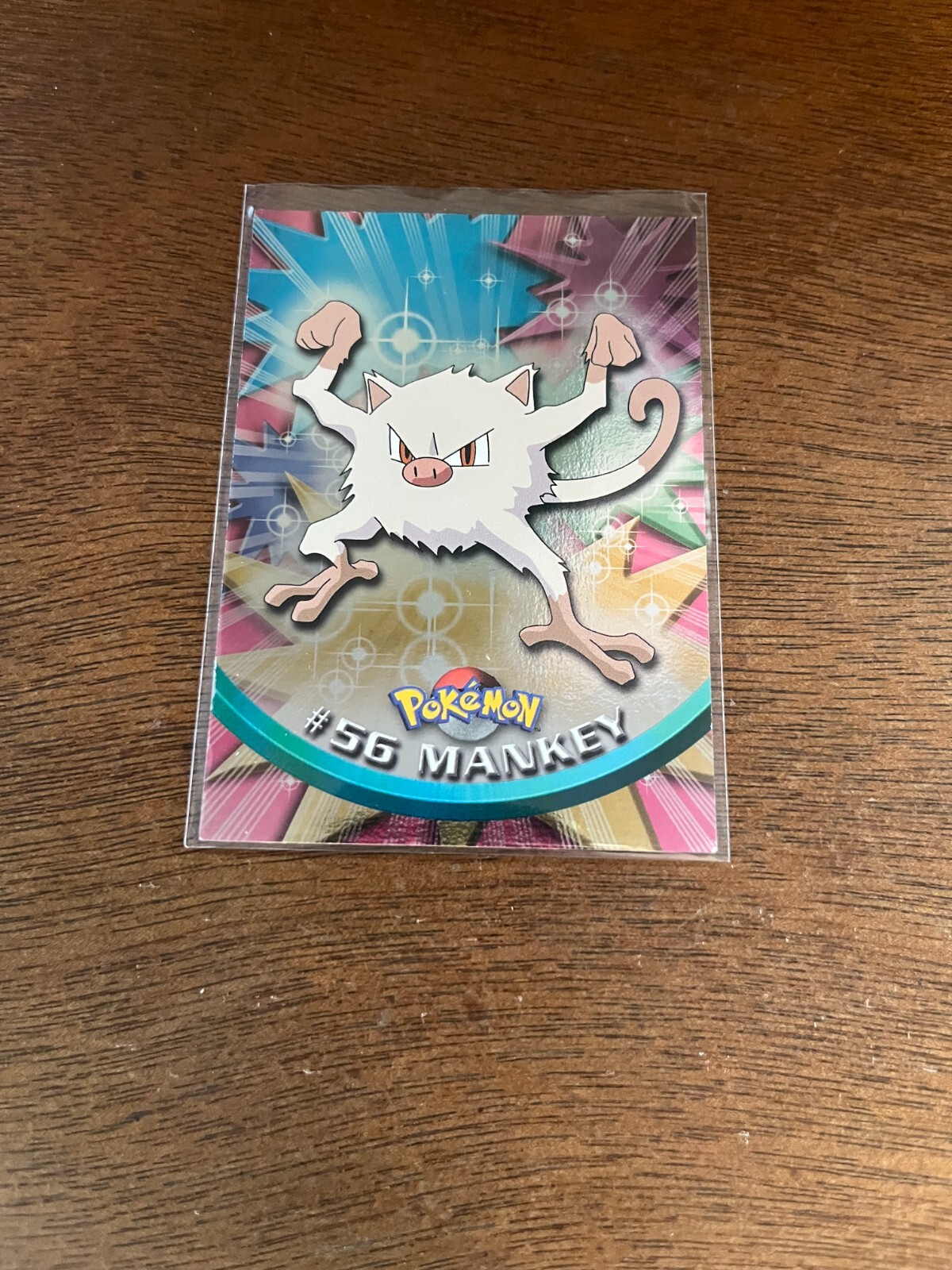 Mankey #56 Pokemon Topps TV Animation Series 1 Holo 1st Print - Blue Label