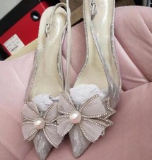 Women Fashion Silver Rhinestone Princess Pointed Toe Slingback Sandals Shoes