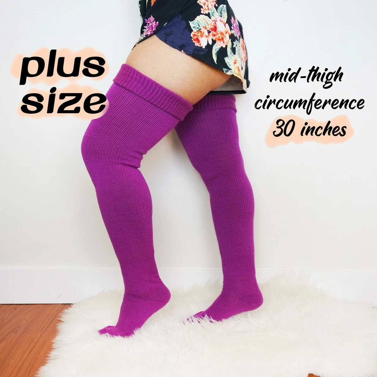 PLUS SIZE Thigh High Socks, Plus Size Purple Leg Warmers, Sweater Knit  Stocking