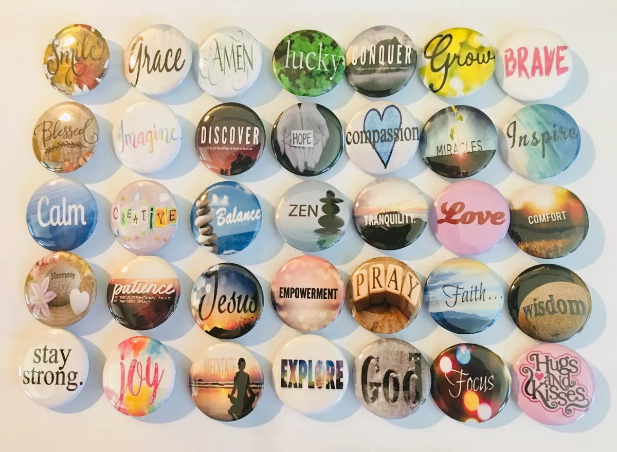 Inspirational button pins. Lot of 25. More than +100 designs. 1 inch  buttons A+