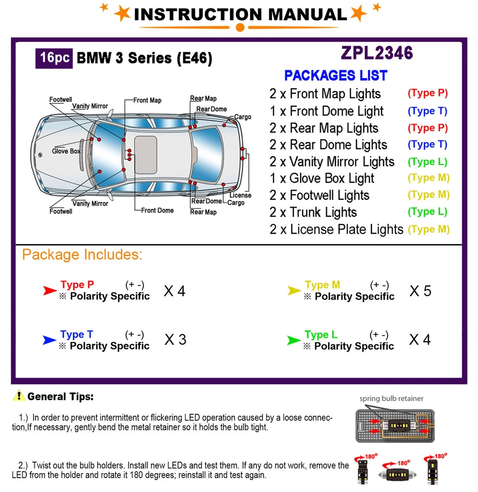 Kit de 16 lâmpadas de LED interior para E46 BMW série 3 lâmpadas de xenônio branco LED - Imagem 2 de 4