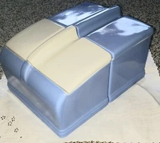 Vtg Hall China Co Coldspot Refrigerator Storage Jars 4 Piece Set w Lids Blue Wht