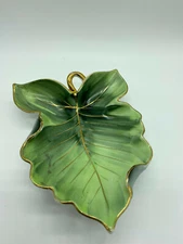 Vintage Saji Occupied Japan Fancy China Hand Painted Leaf Trinket Dish 7" x 5.5"