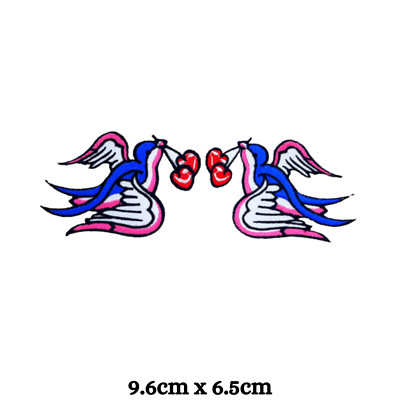 PAAR TATTOO SCHWALBEN & KIRSCHE Bügelbild bestickt Patch