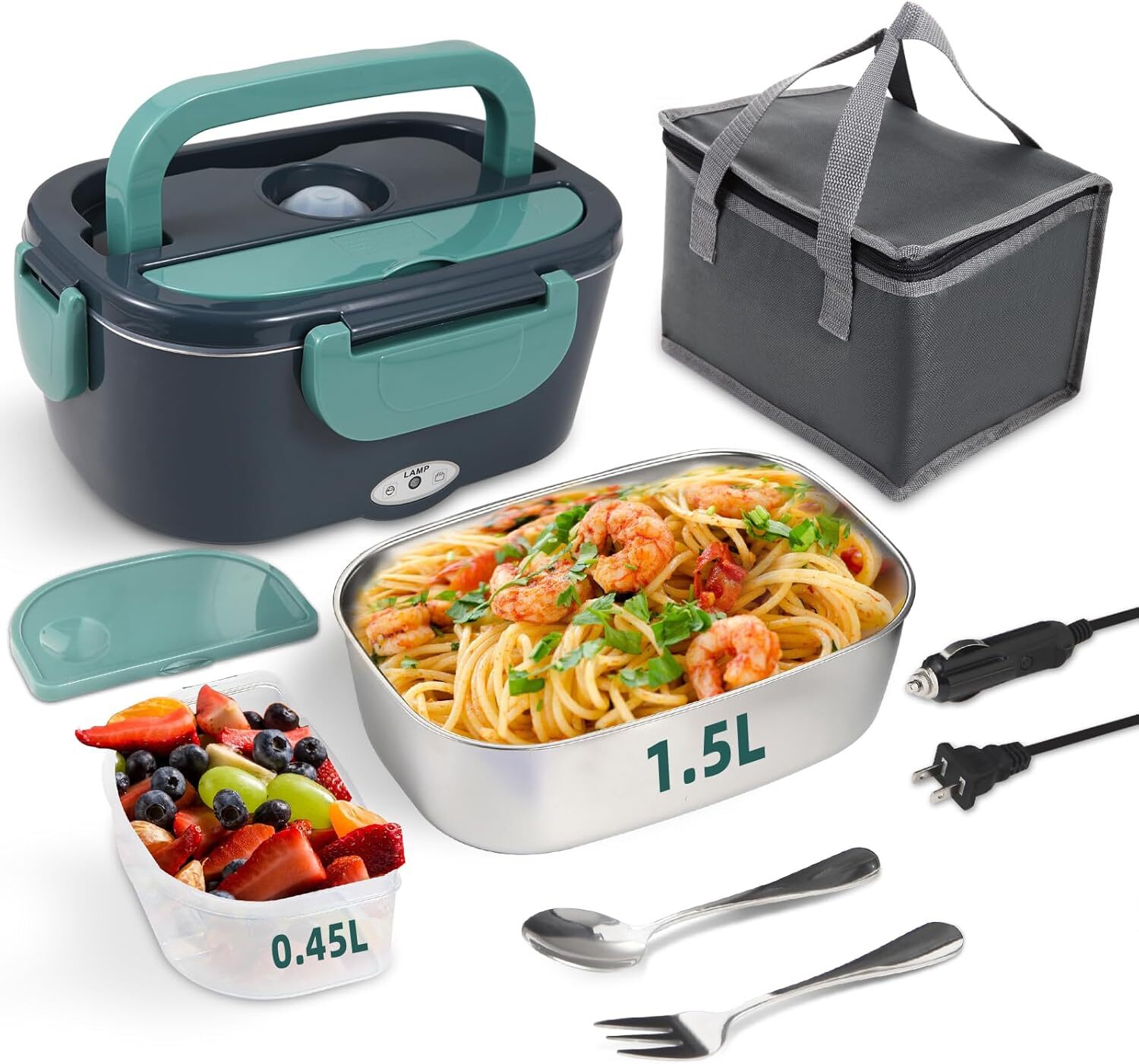 80W Portable Electric Lunch Box Food Warmer for Car Truck Work with 304 Stainless Steel