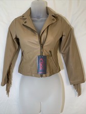 Nwt Yoki Girls Outerwear Camel Fringe Faux Leather Jacket Size 6x