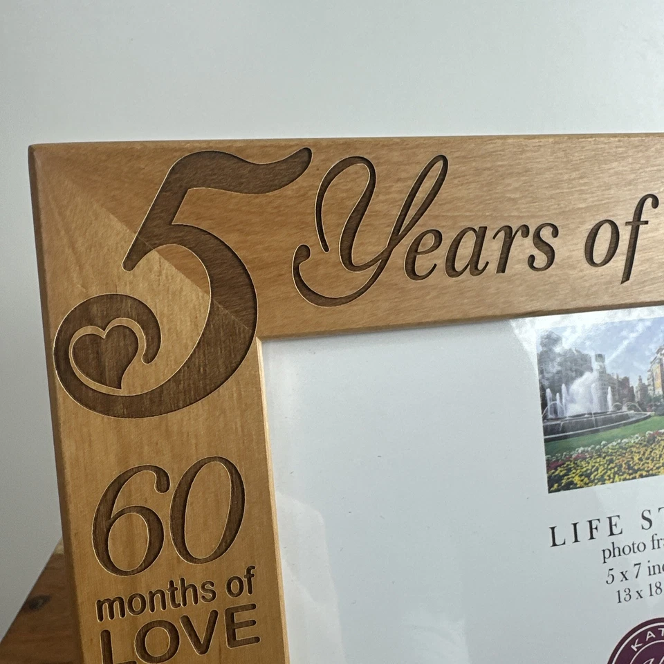 5th Anniversary Wood Frame Gift For 5 years of Marriage- Engraved Wood - Image 2 of 4