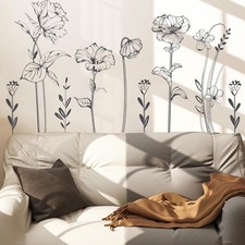 Black and White Flower Wall Decals Simple Floral Boho Wall Stickers Bedroom L...