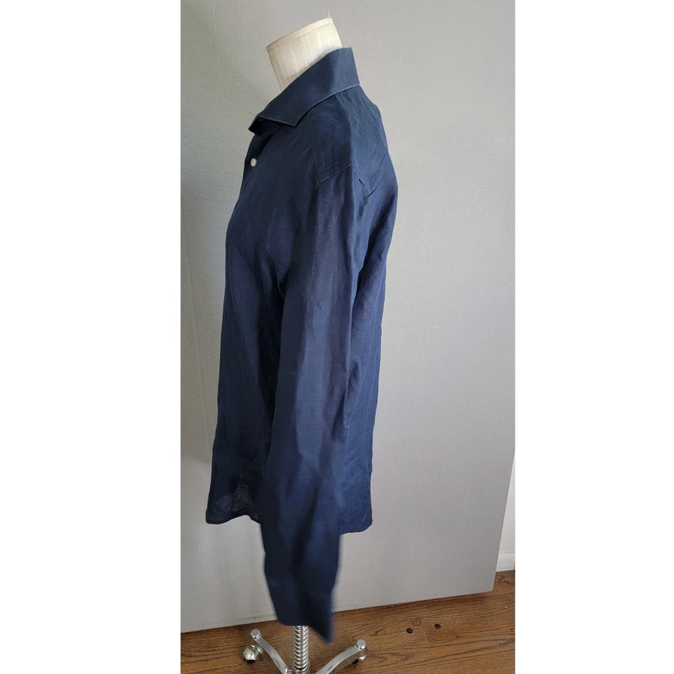 Camisa de vestir ajustada SUITSUPPLY para hombre azul marino de lino puro talla 15 38 Foto 2 de 4