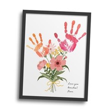 Flower Bouquet Handprint Art Craft DIY Kit, Unique 12" x 16" Black Framed